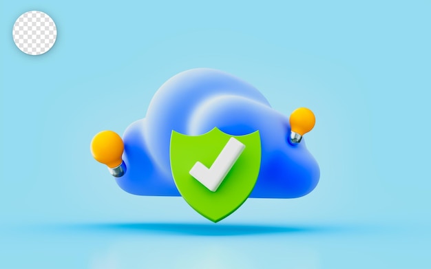 Cloud lightbulb coche de sécurité sign rendu 3d concept pour la protection de la maintenance des données du serveur