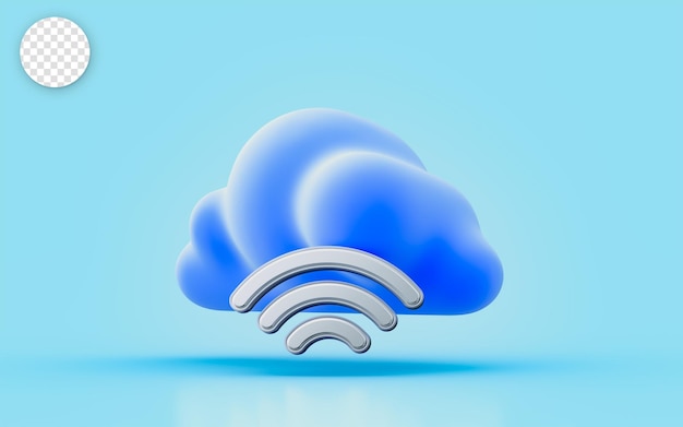 Cloud-schild mit wi-fi-signal 3d-renderkonzept für den internet-datenspeicher der serververbindung