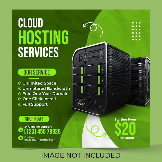 Cloud server hosting promozione aziendale banner social media modello di post Instagram