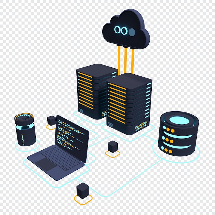 PSD cloud technology computing concept modern cloud technology data center isometric concept 3d cloud technology with datacenter web hosting concept 3d rendering