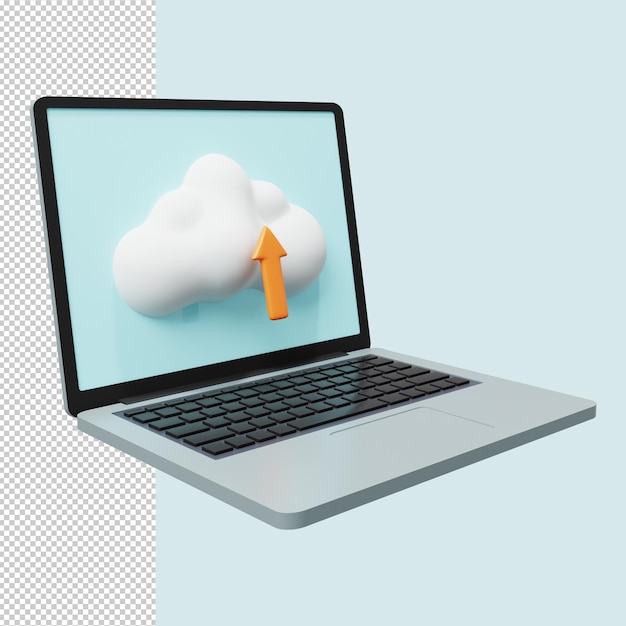 Cloud-Upload auf Laptop Upload-Symbol 3D-Rendering Premium PSD