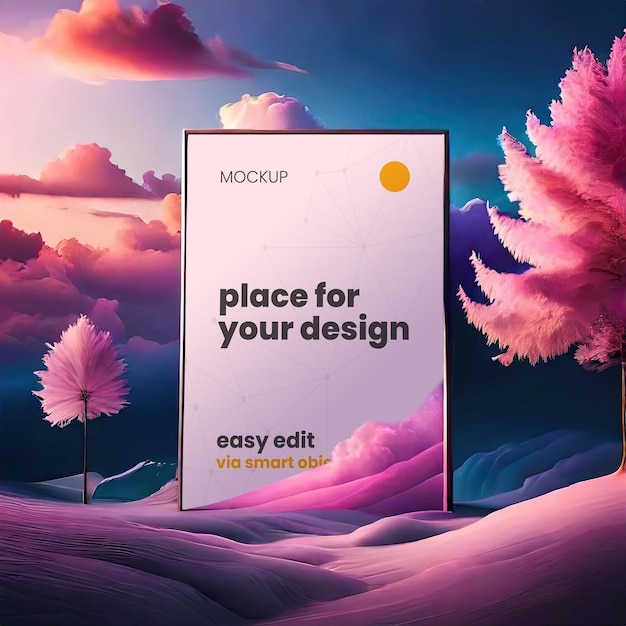 PSD cloudy fantasy dreamy frame poster mockup 03