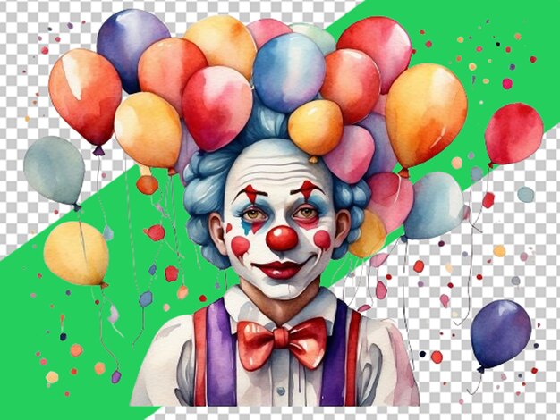 PSD clown 3d avec illustration de ballon en couleur d'eau