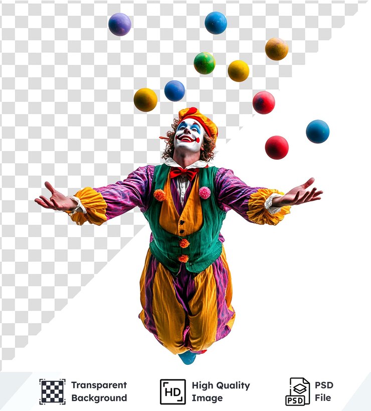 Clown che giocola con palle colorate Immagine trasparente dell'artista
