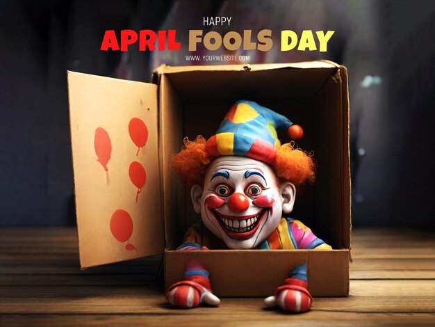 PSD clown desenho animado cartaz de abril fora na caixa