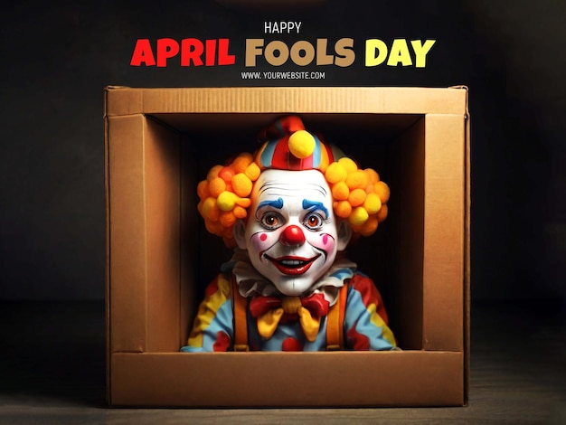 PSD clown desenho animado cartaz de abril fora na caixa