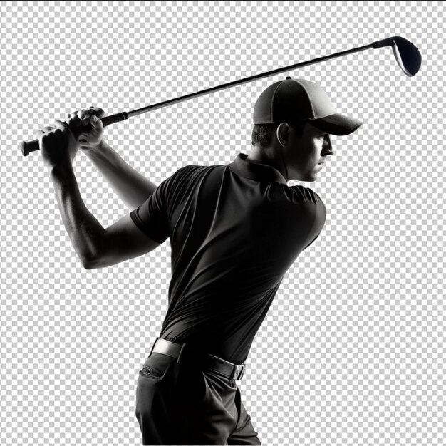 PSD club de balancement de golfeur avec pose contrôlée avec conception focalisée t-shirt tatouage encre contour design cnc