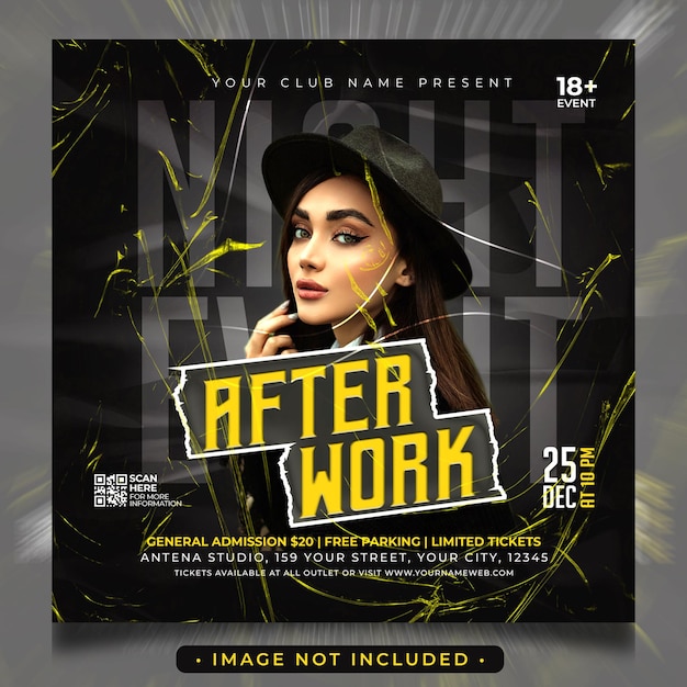 Club dj after work flyer plantilla de publicación en redes sociales