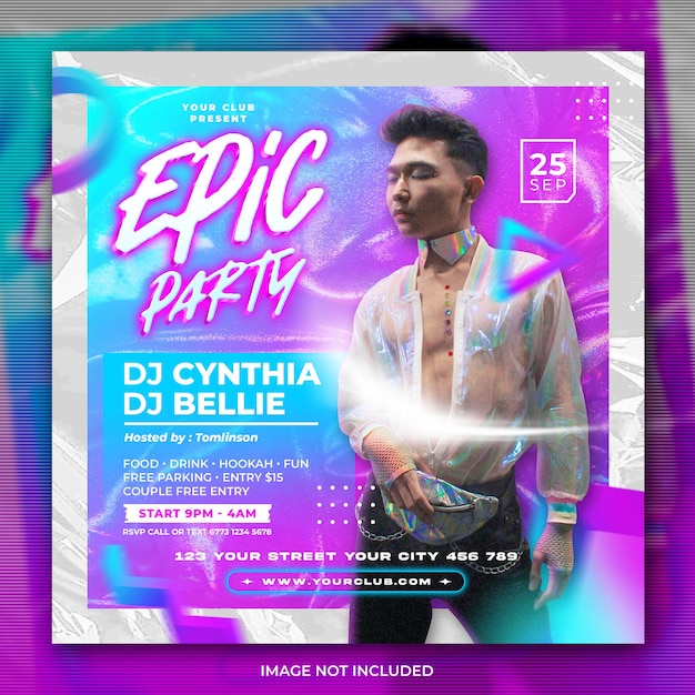 Club dj epic party flyer social media post