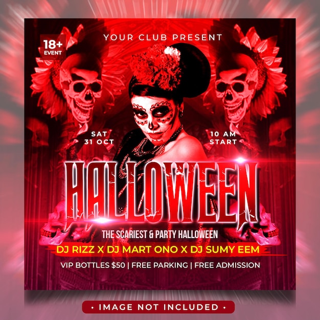 Club dj festa halloween flyer post de mídia social
