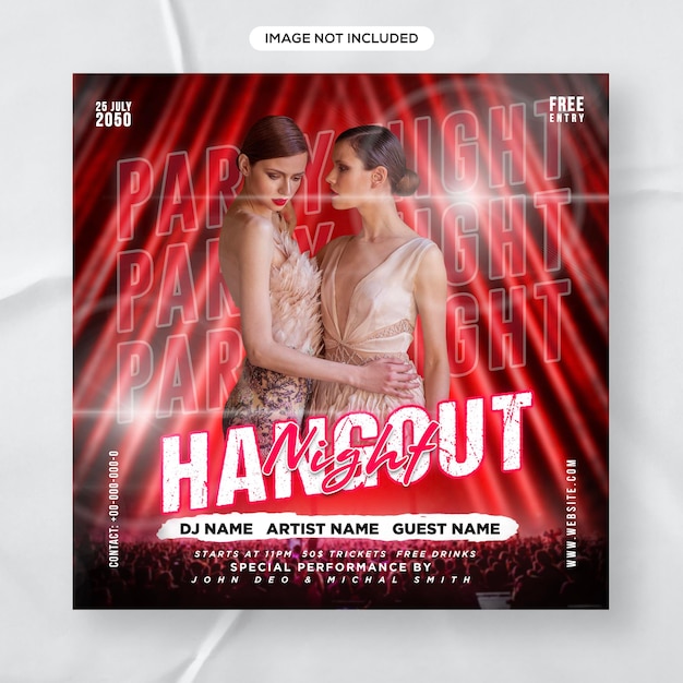 Club dj night party flyer social media post und web-banner-vorlage