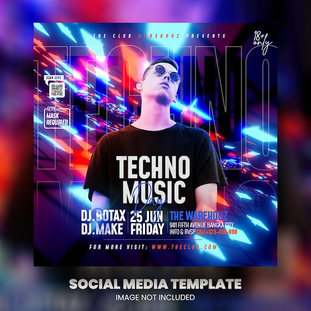 Club dj party flyer post sui social media e banner web PSD Premium