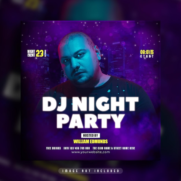 Club DJ party flyer post sui social media e post su Instagram