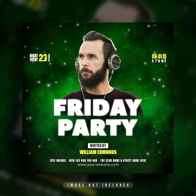 Club dj party flyer publicación en redes sociales y banner web de instagram