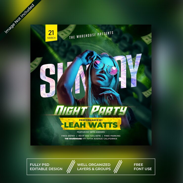 Club dj party flyer publicación en redes sociales y banner web Psd
