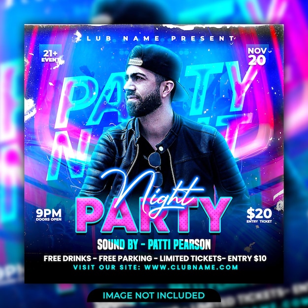 Club dj party flyer publicación en redes sociales y banner web