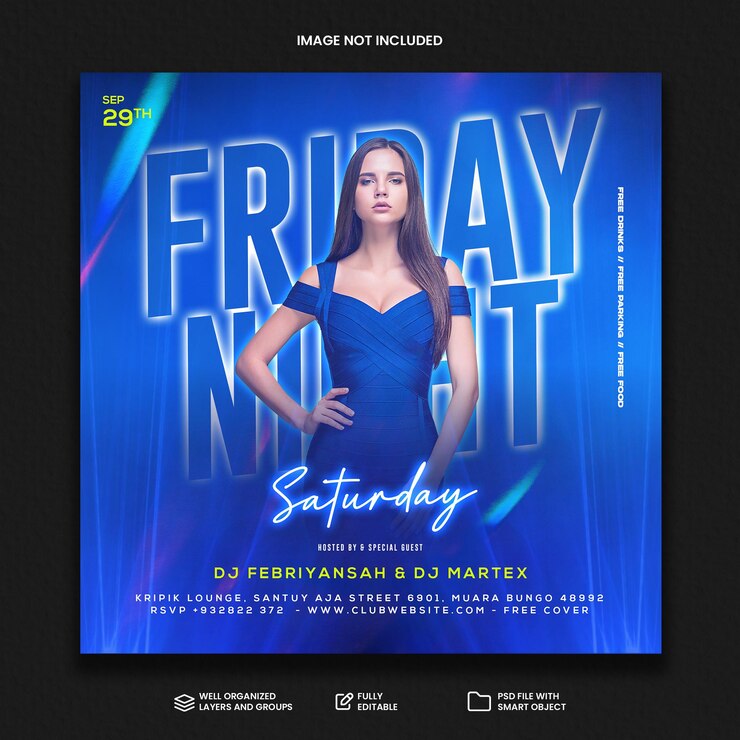 Club DJ Party Flyer Publicación en redes sociales y plantilla de banner web