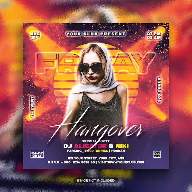 Club DJ Party Flyer Publicación en redes sociales y plantilla de banner web