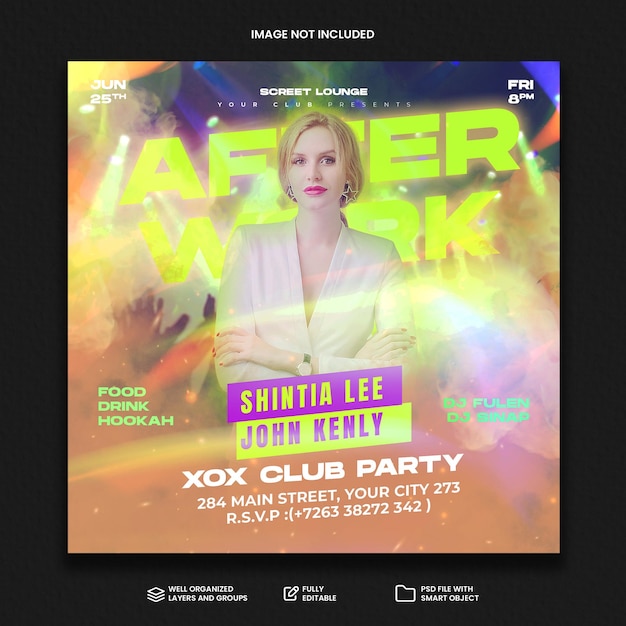 Club dj party flyer social media post und web banner vorlage