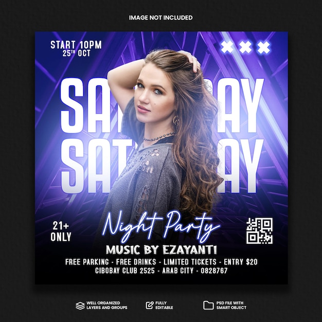 Club dj party flyer social media post und web banner vorlage