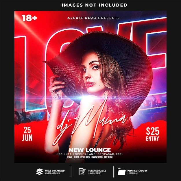 Club DJ Party Flyer Social Media Post und Webbanner Vorlage