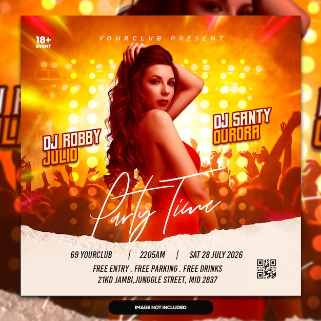 Club dj party flyer social media post und webbanner