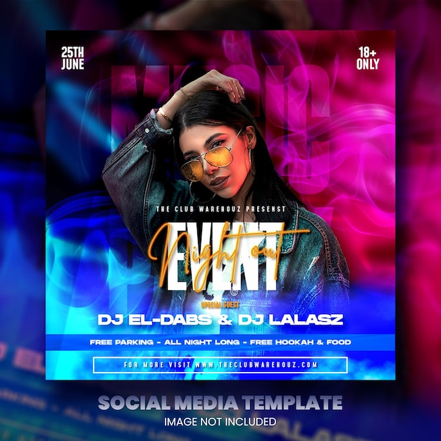 Club dj party flyer social media post und webbanner