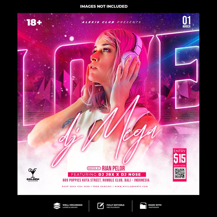Club DJ Party Flyer Social Media Post und Webbanner