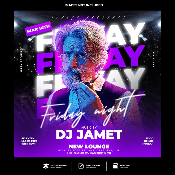 Club DJ Party Flyer Social Media Post und Webbanner