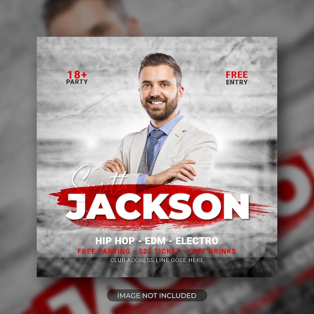 Club-DJ-Party-Flyer Social Media Square Post und Web-Banner