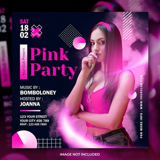 PSD club dj pink party social media post oder flyer vorlage