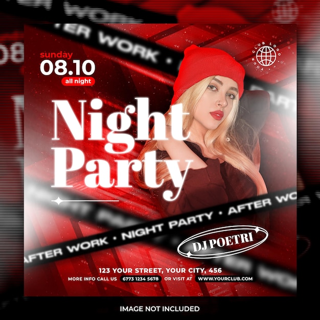 Club Dj Red Night Party Flyer Publication Sur Les Médias Sociaux