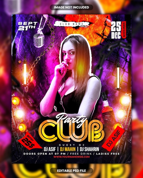 Club Party Flyer DJ Noite Evento