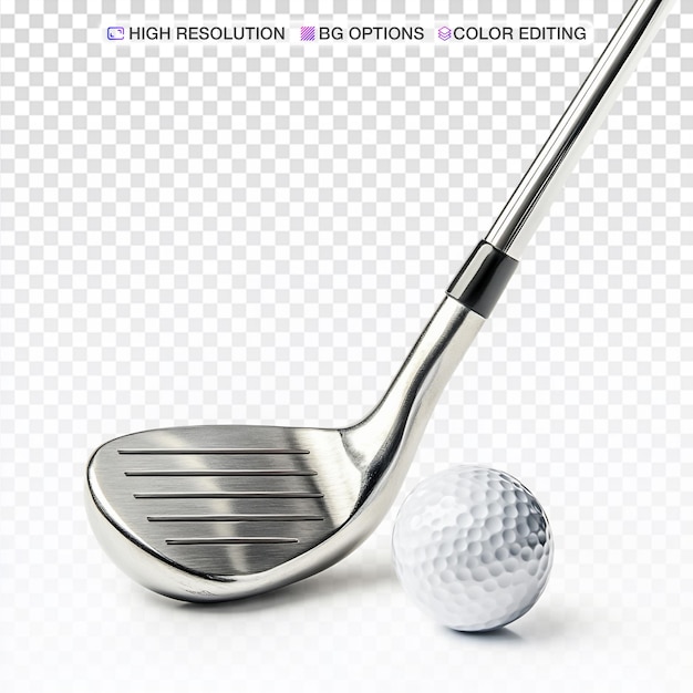 Clube de golfe e bola de prata isolados em fundo branco