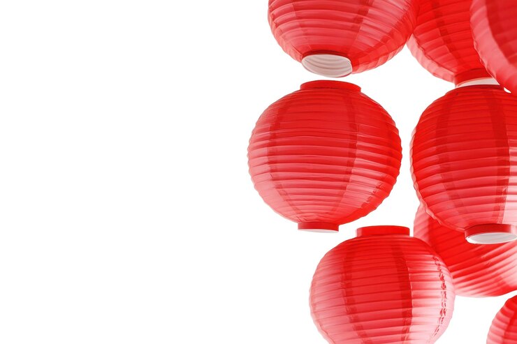 PSD cluster de linternas de papel rojo de primer plano para el fondo transparente del año nuevo chino