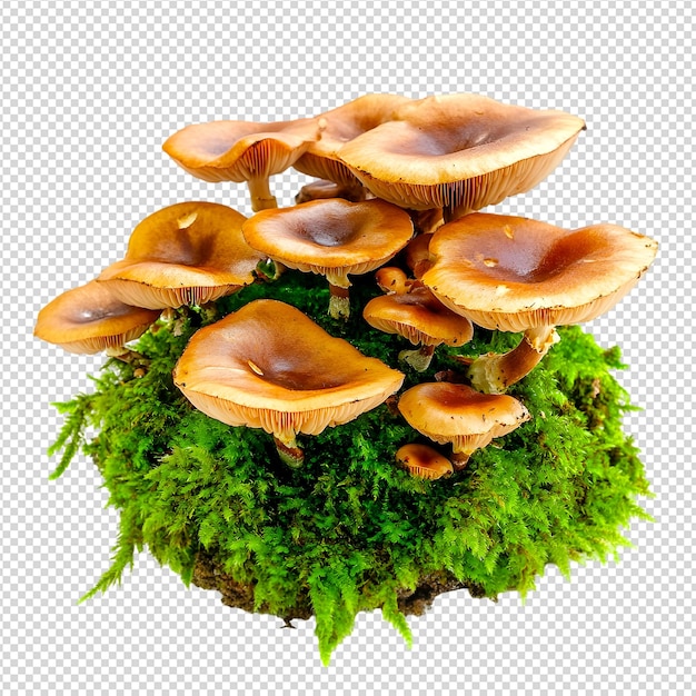 Cluster of Brown Mushrooms Growing on Green Moss