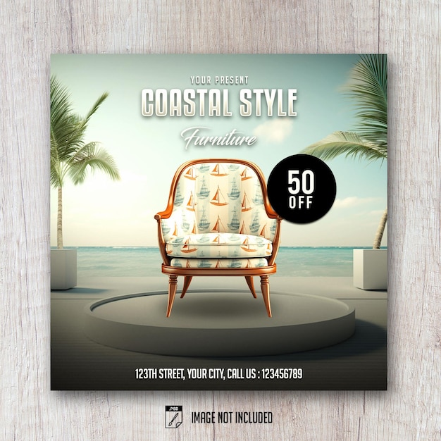 Coastal Modern furniture square flyer sale banner social media post design template