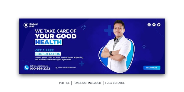 PSD cobertura de mídia social médica saúde capa modelo de banner da web do facebook