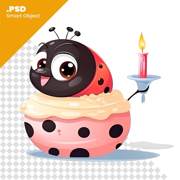 PSD coccinelle mignonne en cupcake avec bougie modèle psd d'illustration vectorielle