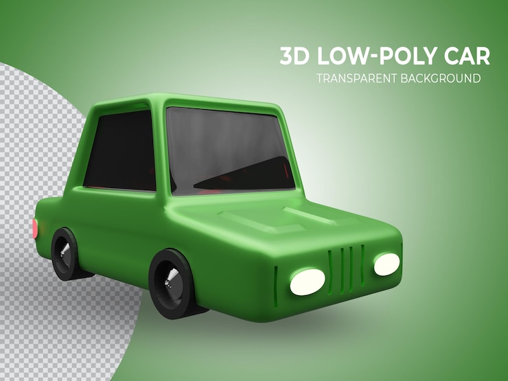 PSD coche de animación lowpoly verde de alta calidad renderizado 3d