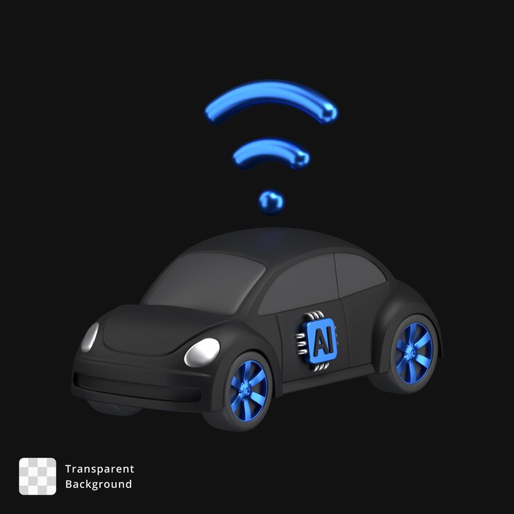 PSD coche autónomo de dibujos animados en 3d con comunicación inalámbrica