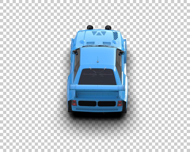 un coche azul con el capó abierto se muestra en un fondo blanco