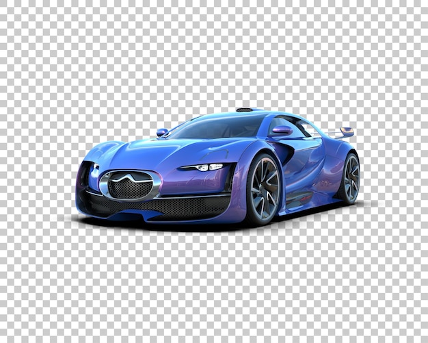 un coche azul con un cuerpo púrpura y los faros en la parte delantera