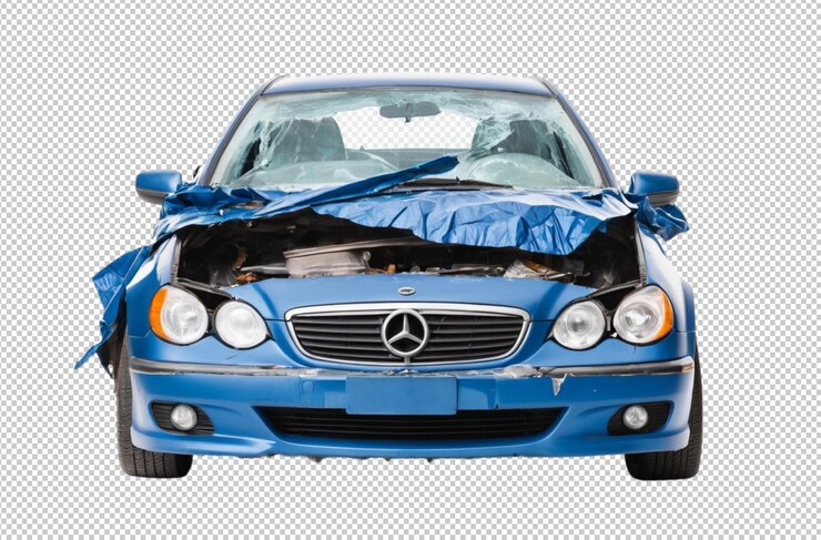 PSD un coche azul dañado con abolladuras