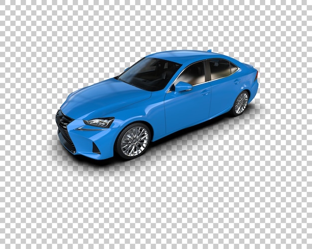 un coche azul con las luces encendidas está estacionado