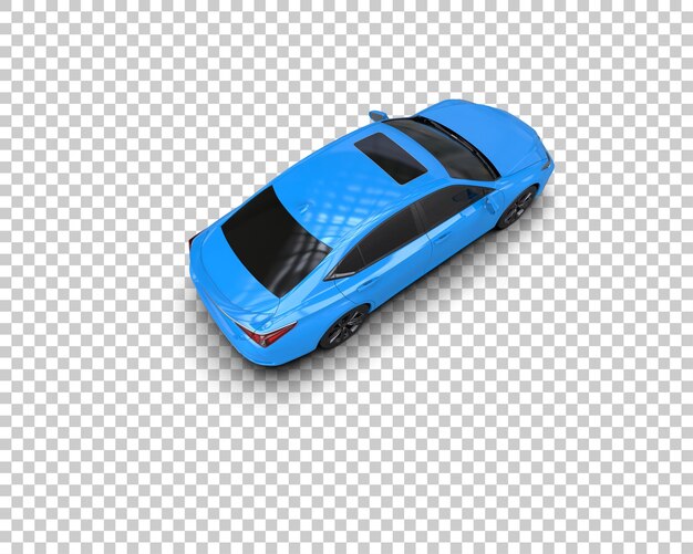 un coche azul con un techo negro se muestra en un fondo transparente