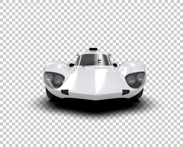un coche blanco con un capó plateado se sienta en un fondo transparente
