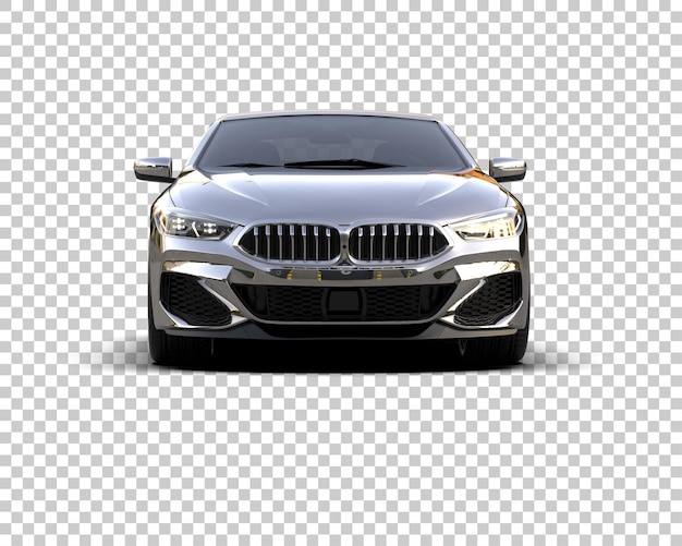 Un coche BMW plateado con los faros encendidos.