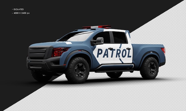 PSD coche de camioneta de patrulla azul mate realista aislado desde la vista frontal izquierda