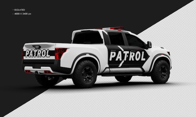 PSD coche de camioneta de patrulla blanco mate realista aislado desde la vista trasera derecha